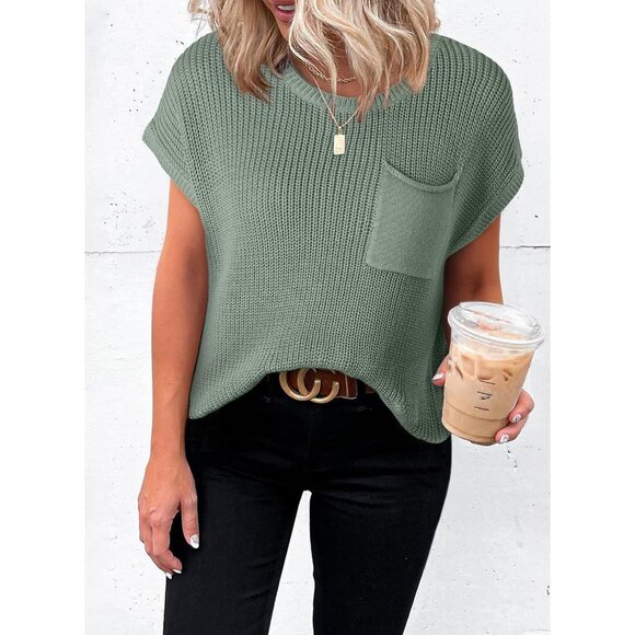 Women's Casual Knit Tunic Top Lightweight Short Sleeve Pullover Blouses - Picture 2 of 5